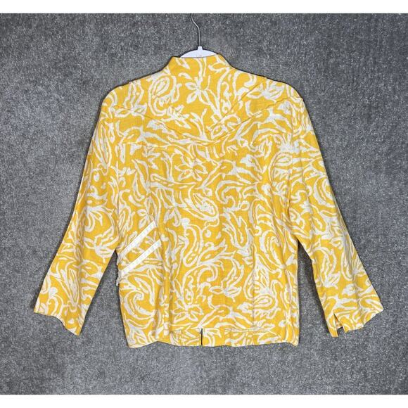 BETS By Canvasbacks Linen Zip Up Jacket Women Size LG Yellow‎ Floral Pocket USA - Picture 2 of 9